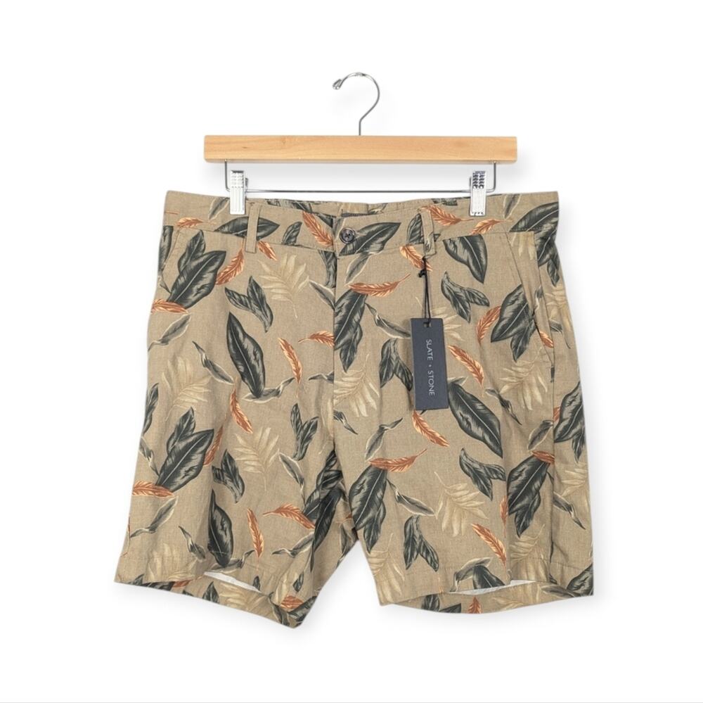 NWT Slate & Stone Men's Khaki Leaf Printed Shorts Size 36